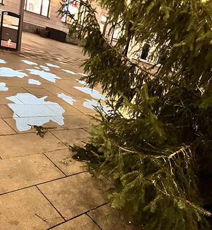 Ljuslöv från granen på Stora torget