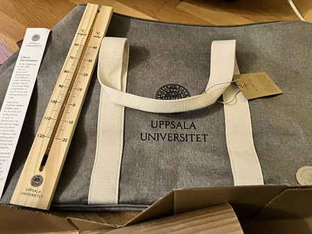 En Celsiustermometer och en bag från jobbet