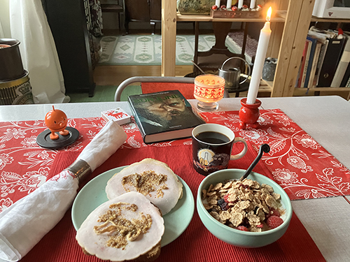 Frukostlunch med julkyckling o julsenap på vörtbröd fil och julstakar Hopptimisten Nattens öga