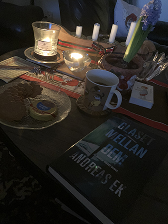 Eftermiddagsfika med boken Glaset mellan dem