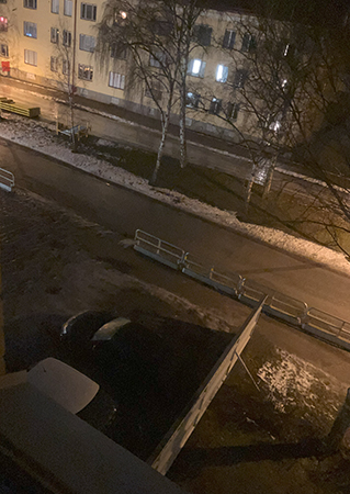 Januarimorgon utan snö St Olofsgatan från sovrumsfönstret