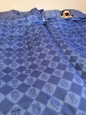 Renbäddat med blåa sidenlakan o Nallisen