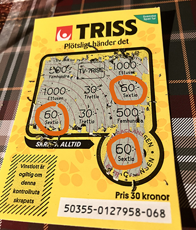 Trisslott med vinst 60 kronor