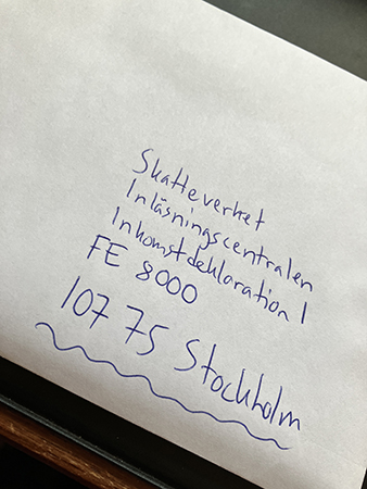 Deklarationen med K6blankett i kuvert Deklarationen med K6blankett i kuvert