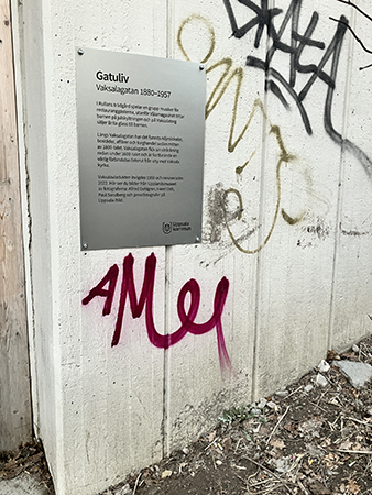 Skylt Gatuliv och klotter tags