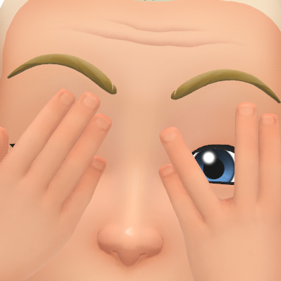 Bitmoji Tofflan ser mellan fingrarna