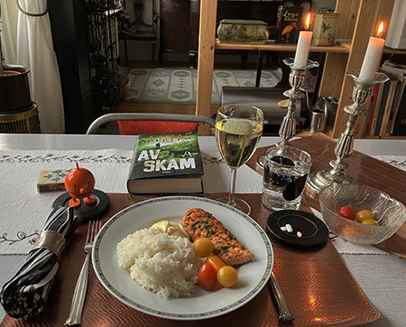 Lax med ris och hollandaisesås riesling Hopptimisten o Av skam