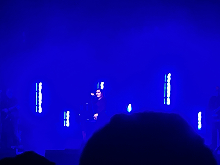 Alison Moyet mycket blå bakgrund o publikhuvud