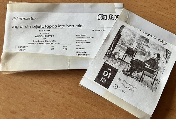 Kopia på biljett till Alison Moyet Göta Lejon den 1 april 2025 Kopia på biljett till Alison Moyet Göta Lejon den 1 april 2025