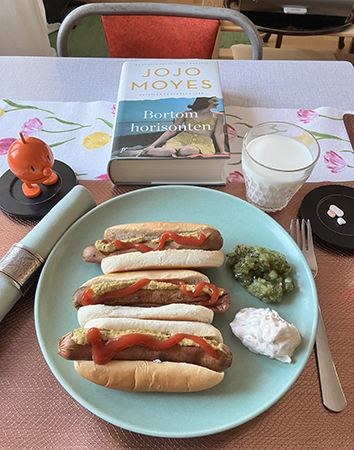 Kycklingkorv med bröd räksallad o bostongurka Hopptimisten och Bortom horisonten