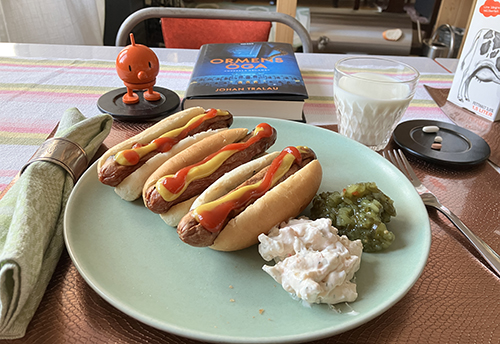 Grillad kycklingkorv med bröd Hopptimisten och Ormens öga Grillad kycklingkorv med bröd Hopptimisten och Ormens öga