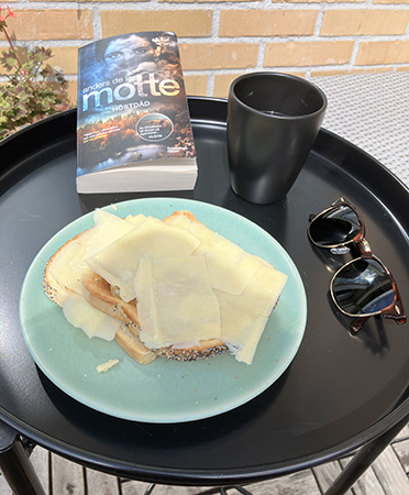 Balkongfrukost med rostat bröd o Höstdåd solbrillor o kaffe