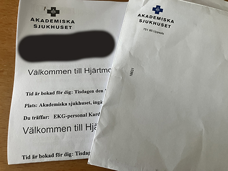 Papperskallelse till EKG kardiolog o provtagning