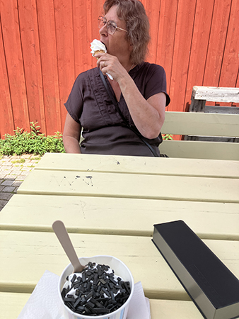 Glasspaus i hamnen FEM äter mjukglass