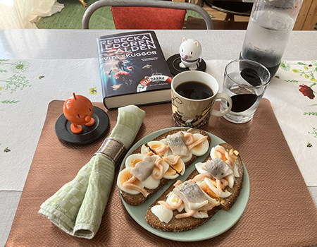 Hemmalunch med äggmackor kaviar o sill Hopptisarna o Vita skuggor