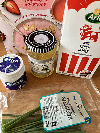 Flingor mjölk tuggummi marmelad gräslök Flingor mjölk tuggummi marmelad gräslök