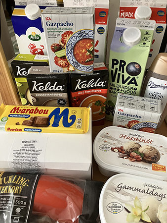 Fil mjölk soppor Pro viva glass smörgåstårta choklad kycklingkorv duschcreme