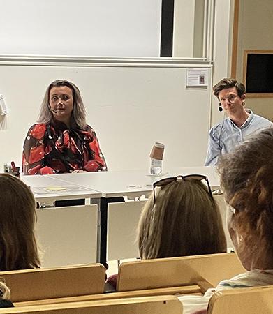 Camilla Läckberg och Karl Berglund frågestund efter Adam Helms-föreläsningen