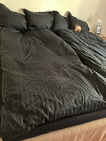 Renbäddat i svart i dubbelsängen