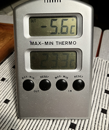 Minus fem komma sex utomhus 23 komma 3 inne