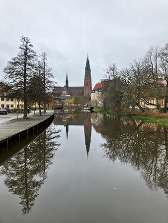 Novembergrå Fyriså och domkyrkan fotade från Haglunds bro