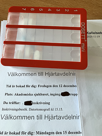 Kallelse till hjärtavdelningen för inskrivning och ingrepp