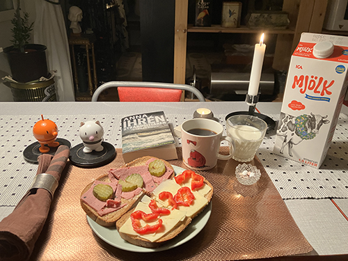 Mackor mjölk kaffe Hopptisarna o boken Strandsittaren