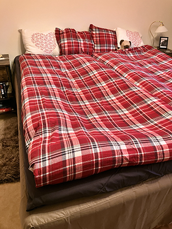 Renbäddat i rödrutig flanell