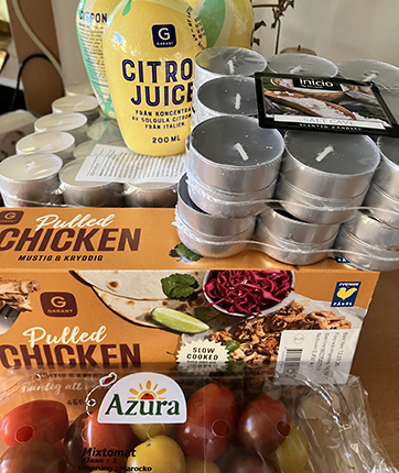 Värmeljus citronljus pulled chicken tomater