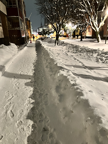 Snö vinter på väg till jobbet