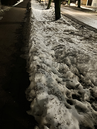 Snöfritt på trottoaren smutsig snö bredvid
