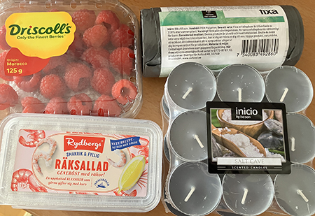 Hallon räksallad soppåsar och värmeljus salt cave