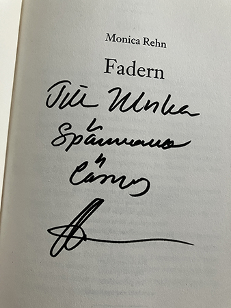 Hälsning från författaren Monica Rehn i boken Fadern