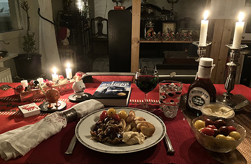 Pulled chicken o klyftpotatis bardolino med Hopptisarna Alter ego och levande ljus