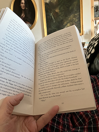 Eftermiddagsläsning på soffan övervakad av Omma Moon