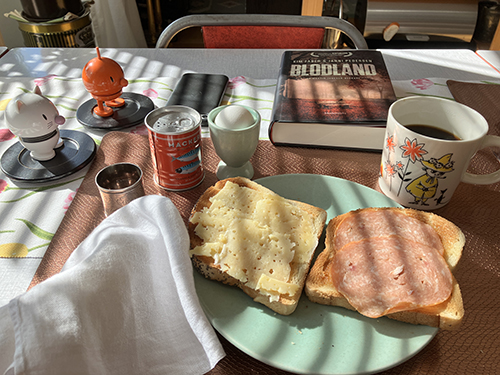 Hemmalunch rostat bröd ägg o kaffe med Hopptisarna o Blodland Hemmalunch rostat bröd ägg o kaffe med Hopptisarna o Blodland