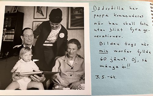 Fyra generationer morfar mamma gammelfarmor och jag maj 1964