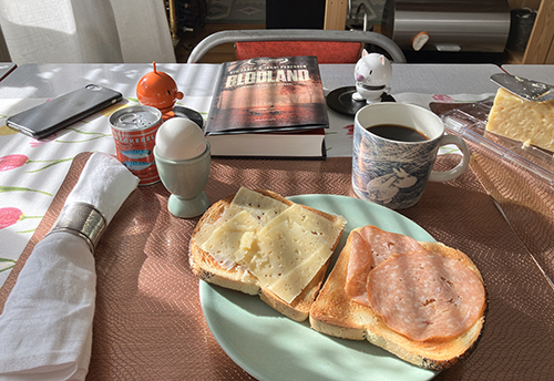 Hemmalunch med rostat bröd ägg kaffe Hopptisarna och Blodland