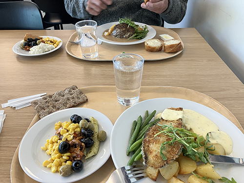 Friterad augbergine o stekt potatis lunch med Stora A