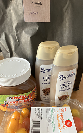 Helgkasse till Ullrika duschcrème Nutella tomater