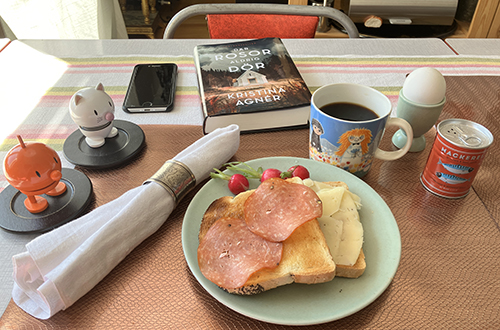 Hemmalunch med Hopptisarna Där rosor aldrig dör rostat med kalkonsalami o ost ägg kaffe rädisor