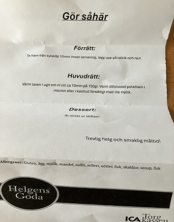 Instruktion till kvällens helgkasse
