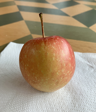 Äpple på servett på lunchbord