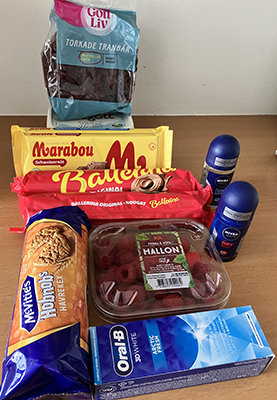Tranbär choklad kex hallon deo o tandkräm