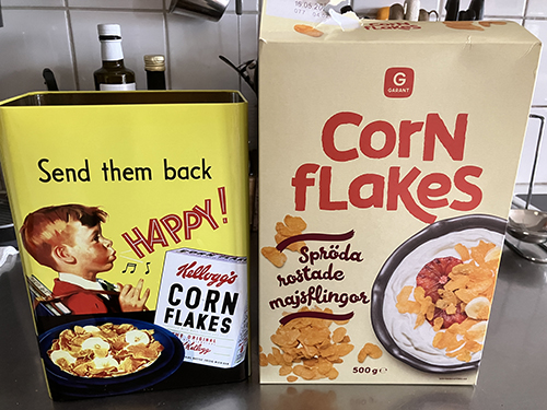 Burk för cornflakes o cornflakespaket Garant