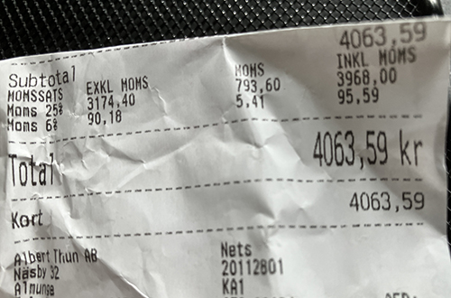 Kvitto Thuns 4063 komma 59 kr
