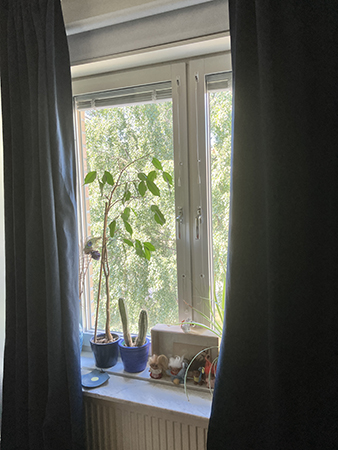 Putsat fönster i gästrummet o rena gardiner