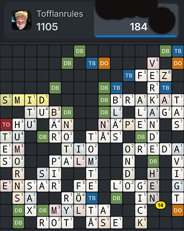 Tofflanrules leder stort i en Wordfeudmatch