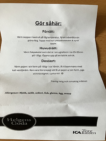 Instruktion för tillagning helgens goda kasse v 36 2026