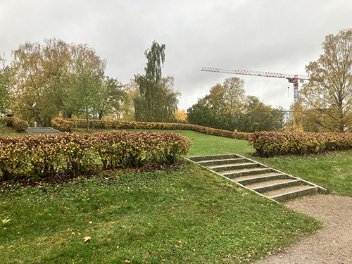 Grön Höganäspark kran mot grå himmel höst Grön Höganäspark kran mot grå himmel höst